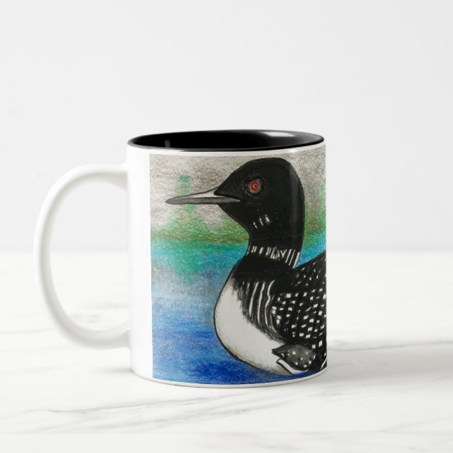 Loon Painting Watercolor Bird Farbiger See Zweifarbige Tasse (Links)