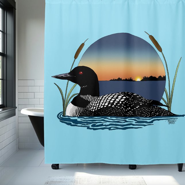 Loon Sunset Blue Duschvorhang (Von Creator hochgeladen)