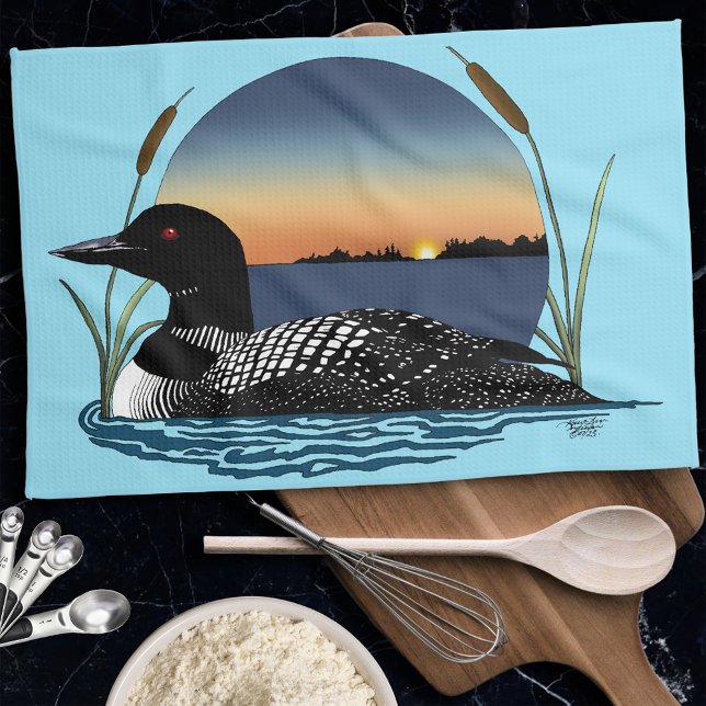 Loon Sunset Blue Geschirrtuch (Von Creator hochgeladen)