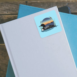 Loon Sunset Blue Quadratischer Aufkleber
