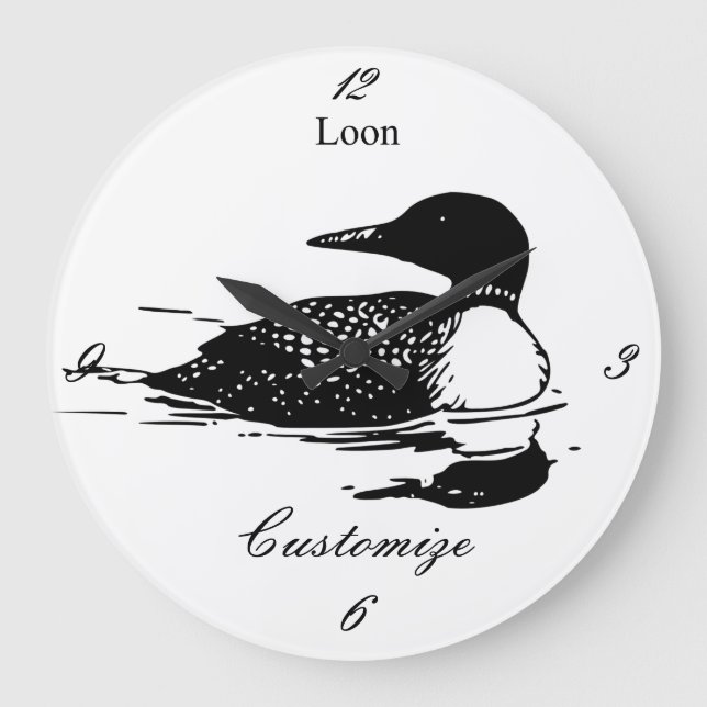 Loon Swimming Bird Art Thunder_Cove Große Wanduhr (Vorderseite)