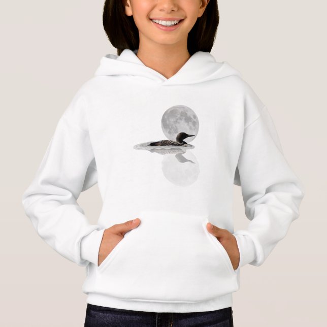 Loon Swims im Mondlicht Kindermädchen Hoodie (Vorderseite)