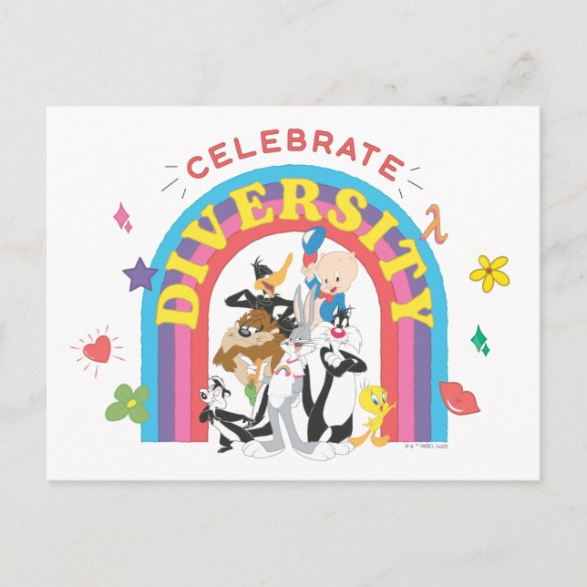 LOONEY TUNES™ - Celebrate Diversity Pride Rainbow Postkarte (Vorderseite)
