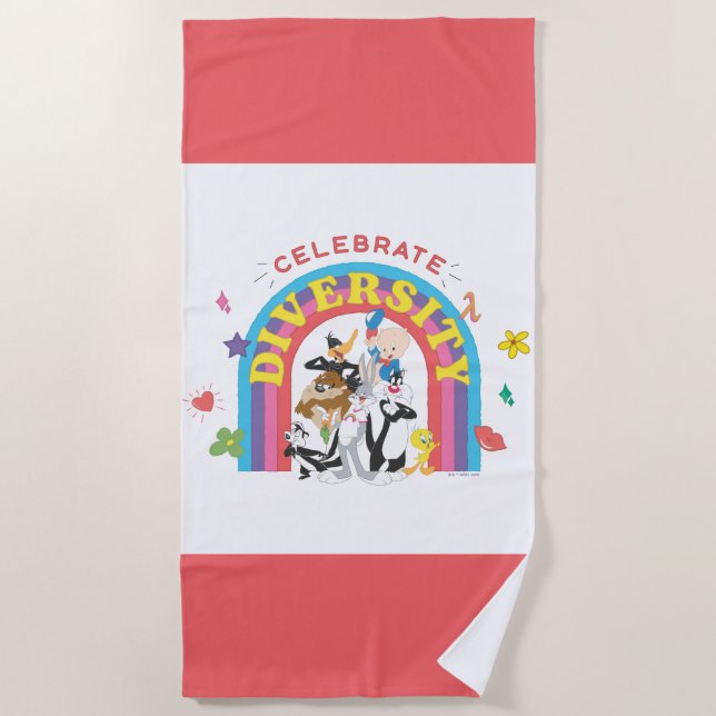 LOONEY TUNES™ - Celebrate Diversity Pride Rainbow Strandtuch (Vorderseite)