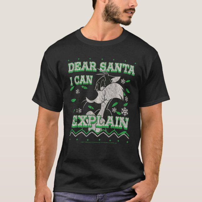 Looney Tunes Christmas Sylvester Dear Santa I Can  T-Shirt (Vorderseite)