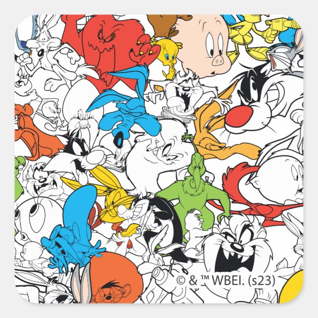 LOONEY TUNES™ Color Pop Muster Quadratischer Aufkleber (Vorderseite)