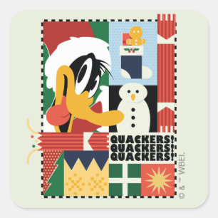 LOONEY TUNES™ DAFFY DUCK™ Holiday Quacker Quadratischer Aufkleber