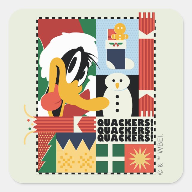 LOONEY TUNES™ DAFFY DUCK™ Holiday Quacker Quadratischer Aufkleber (Vorderseite)