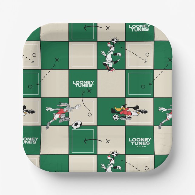 LOONEY TUNES™ Fußballrastermuster Pappteller (Vorderseite)