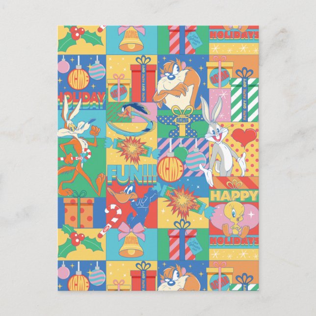 LOONEY TUNES™ | Happy Holidays Weihnachtsmuster Postkarte (Vorderseite)