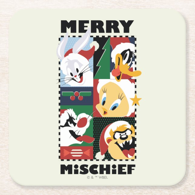 LOONEY TUNES™ Holiday Merry Mischief Rechteckiger Pappuntersetzer (Vorderseite)
