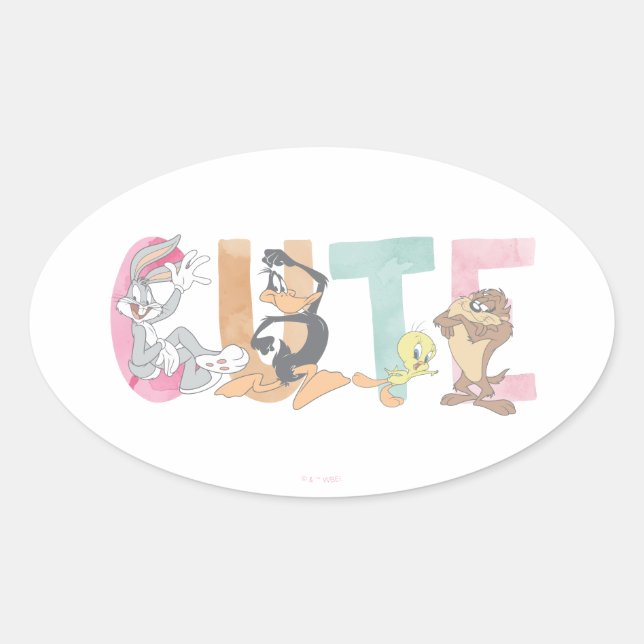 LOONEY TUNES™ Niedliche Aquarellmarke Ovaler Aufkleber (Vorderseite)
