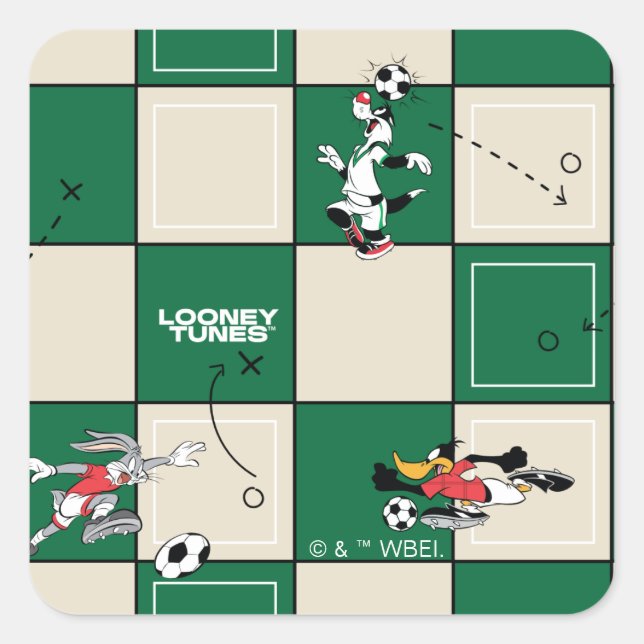 LOONEY TUNES™ Soccer Grid Pattern Quadratischer Aufkleber (Vorderseite)