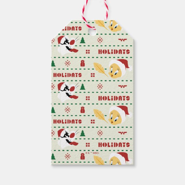 LOONEY TUNES™ SYLVESTER™ & TWEETY™ Urlaubsmuster Geschenkanhänger (Vorderseite)