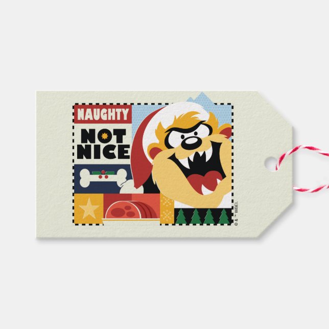LOONEY TUNES™ TAZ™ Naughty Not Nice Geschenkanhänger (Vorderseite (Horizontal))