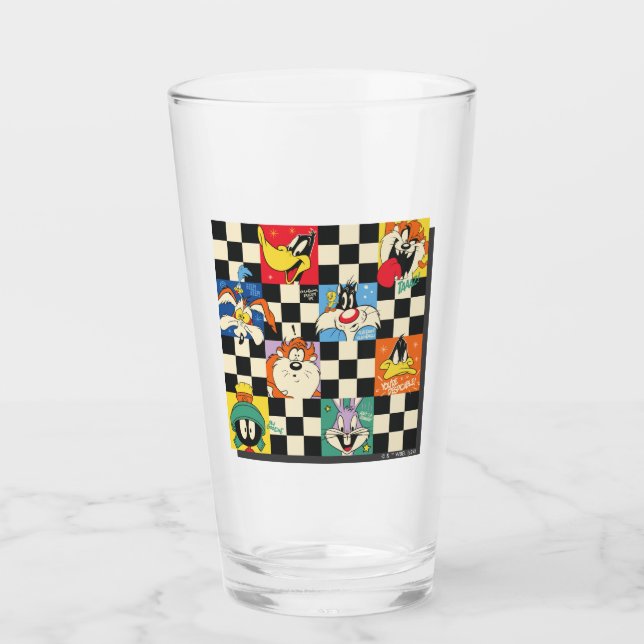 LOONEY TUNES™ Zeichen auf Schwarz/Weiß-Schachbrett Glas (Vorderseite)