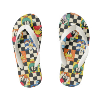 LOONEY TUNES™ Zeichen auf Schwarz/Weiß-Schachbrett Kinderbadesandalen