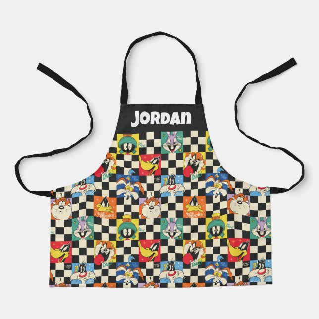 LOONEY TUNES™ Zeichen auf Schwarz/Weiß-Schachbrett Schürze (Vorderseite)