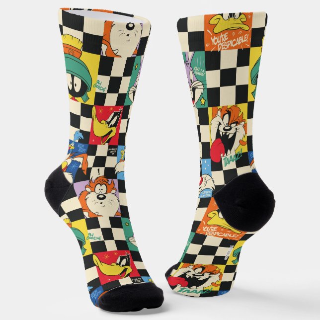 LOONEY TUNES™ Zeichen auf Schwarz/Weiß-Schachbrett Socken (Gewinkelt)