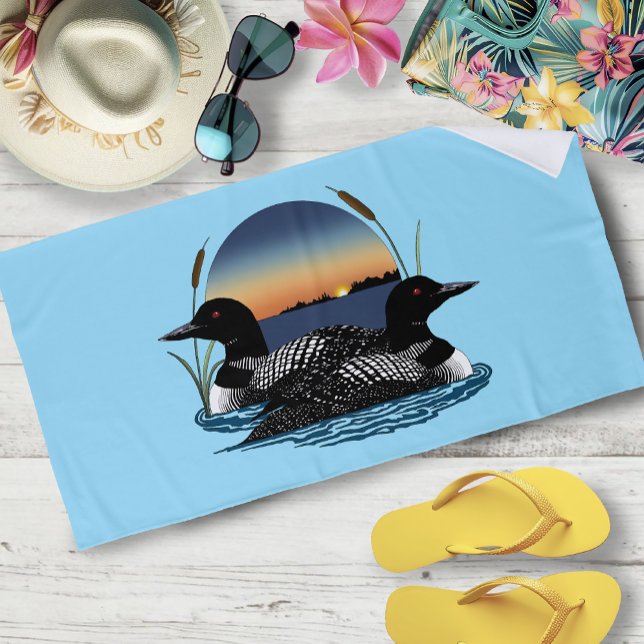 Loons Couple Sunset Blue Strandtuch (Von Creator hochgeladen)