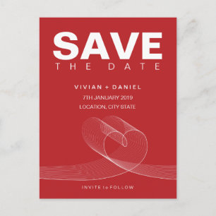 Loopy Liebe Linien Weiß Save the Date Postkarte