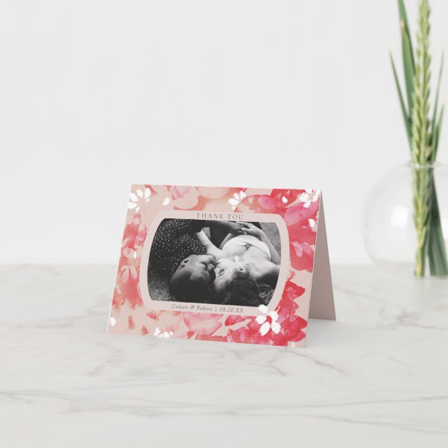 Loose Wasserfarbe Rosa Blumenkorallen Hochzeitssti Dankeskarte (Vorderseite)