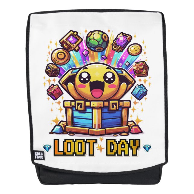 Loot Day Gaming-Schatztruhe Grafik Rucksack (Vorderseite)