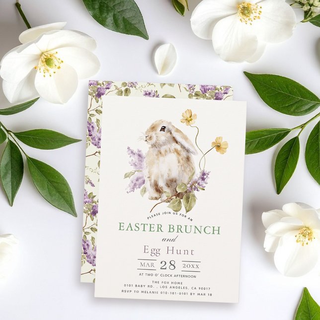 Lop Bunny Purple Lilac Floral Easter Brunch Einladung (Von Creator hochgeladen)