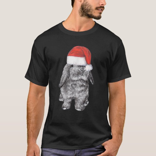 Lop Oared Bunny Rabbit in Santa Claus Christmas Ha T-Shirt (Vorderseite)