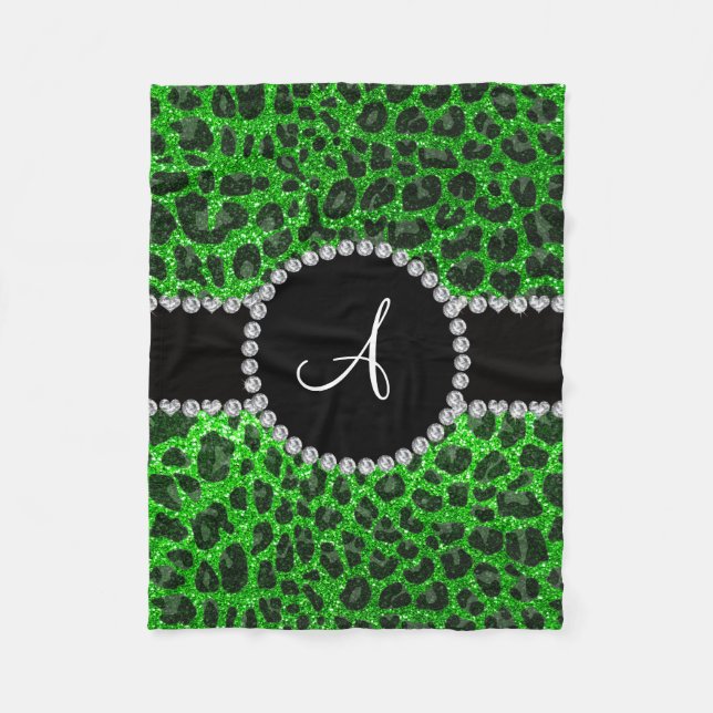 Loparden aus Kalkgrün, Monogramm, Glitzer Fleecedecke (Vorderseite)