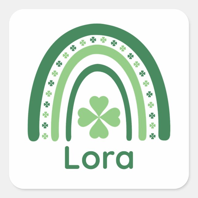 Lora Name Clover Boho Rainbow Quadratischer Aufkleber (Vorderseite)