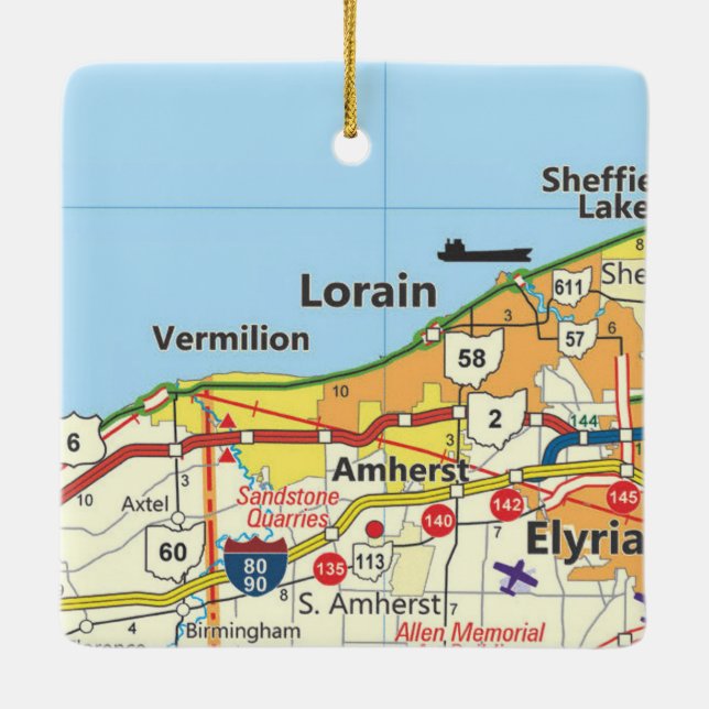 Lorain Ohio Road Map Keramikornament (Rückseite)