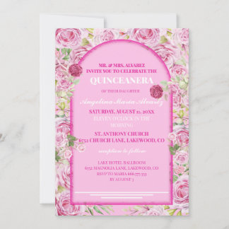 loral Rose Pink Quinceanera Invitation Einladung