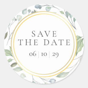 Lorbeer-Garlanden-Faux-Goldfolie Save-the-Date-Ges Runder Aufkleber