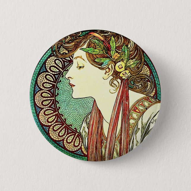 Lorbeer-Knopf Alphonse Mucha Button (Vorderseite)