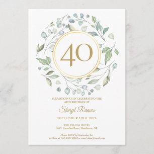 Lorbeer-Kranz Gold Monogramm 40. Geburtstag Einladung