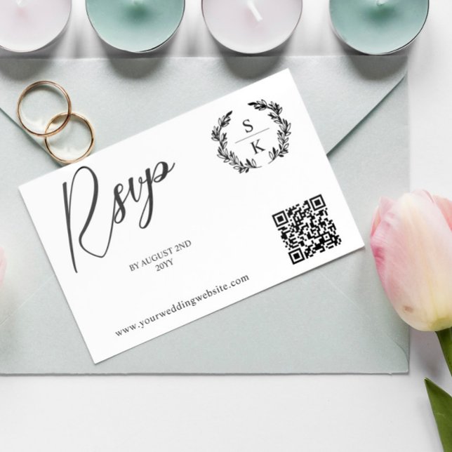 Lorbeer-Monogramm QR-Code RSVP Online Karte (Von Creator hochgeladen)