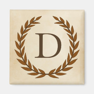 Lorbeerkranz auf Pergament-Monogramm Initial D Magnet