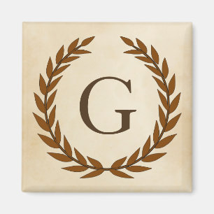 Lorbeerkranz auf Pergament-Monogramm Initial G Magnet