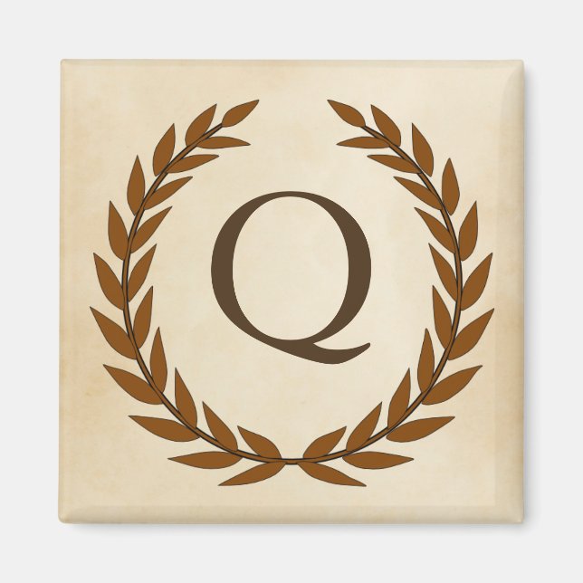 Lorbeerkranz auf Pergament-Monogramm Initial Q Magnet (Vorne)