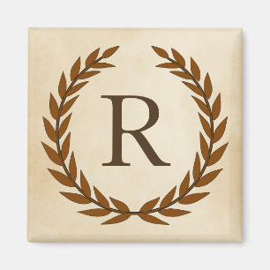 Lorbeerkranz auf Pergament-Monogramm Initial R Magnet