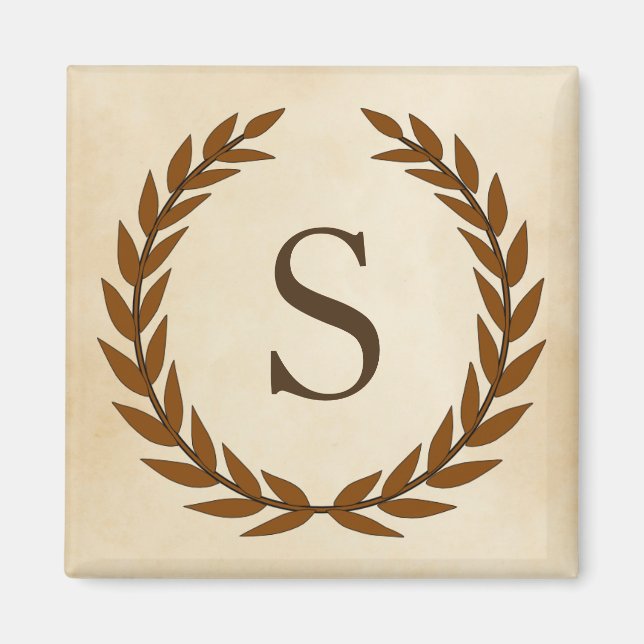 Lorbeerkranz auf Pergament-Monogramm Initial S Magnet (Vorne)