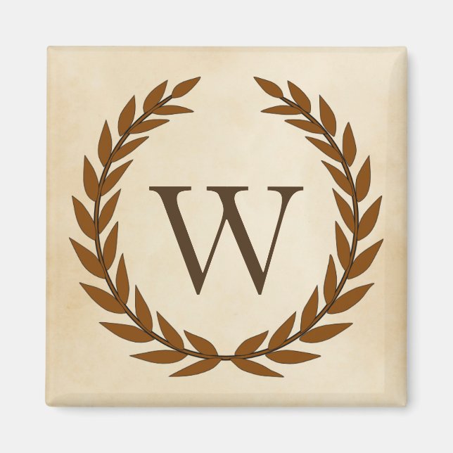 Lorbeerkranz auf Pergament-Monogramm Initial W Magnet (Vorne)