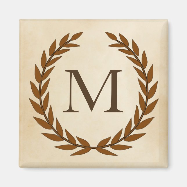 Lorbeerkranz auf Pergament-Monogramm Initiale M Magnet (Vorne)