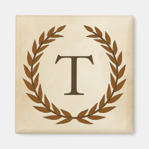 Lorbeerkranz auf Pergament-Monogramm Initiale T Magnet