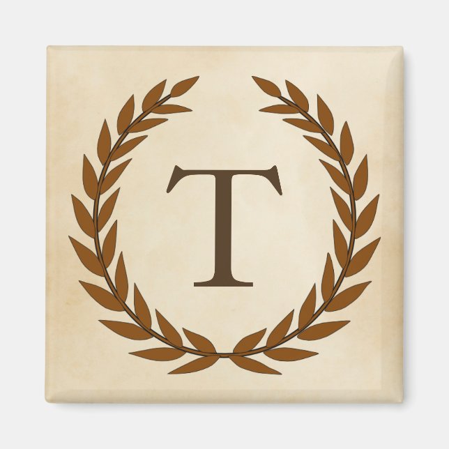 Lorbeerkranz auf Pergament-Monogramm Initiale T Magnet (Vorne)