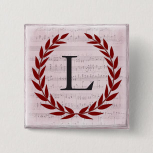 Lorbeerkranz Notenblatt Monogramm Anfangsbuchstabe Button