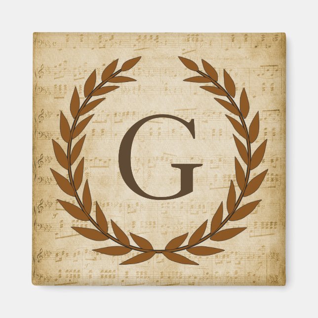 Lorbeerkranz Notenblatt Monogramm Anfangsbuchstabe Magnet (Vorne)