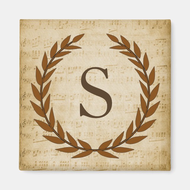 Lorbeerkranz Notenblatt Monogramm Anfangsbuchstabe Magnet (Vorne)