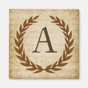 Lorbeerkranz Notenblatt Monogramm Initiale A Magnet
